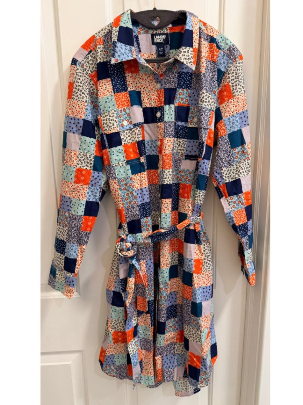 Lands’ End Petite Patchwork Floral Shirt Dress L